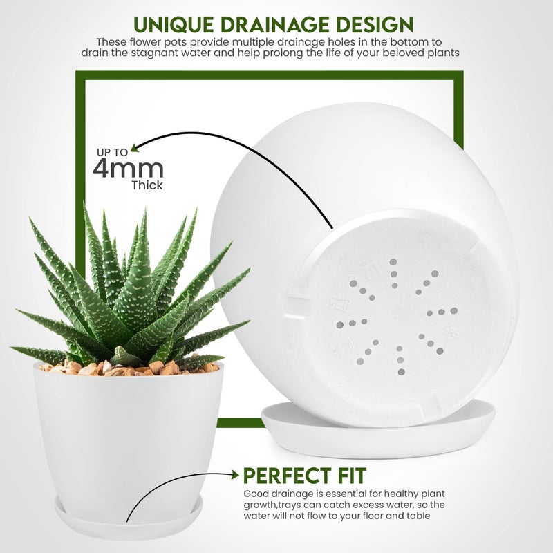 Utopia Home Plant Pots Indoor with Drainage Holes â€“ Set of 5 White Plastic Flower Pots (7/6.6/6/5.3/4.8 Inch) â€“ Modern Planters for Indoor Plants, Room & Office DÃ©cor, Great Stocking Stuffers - Image 3