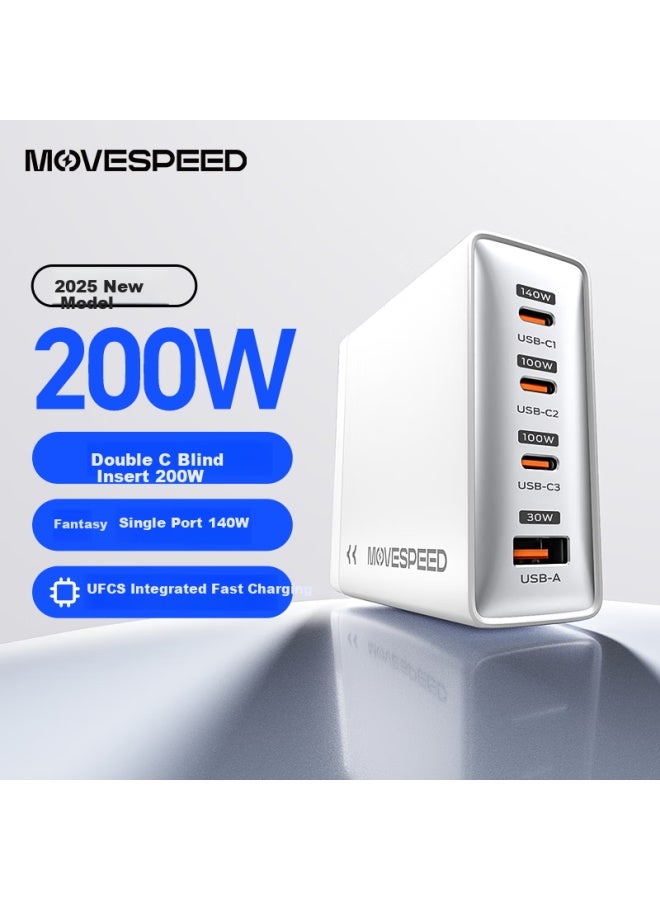 MOVE SPEED Yisui [3C Certified] 200W Gallium Nitride Charger, Type-C Multi-Port Pd Fast Charging Head, Desktop Charging Station, Suitable For Apple, Lenovo Laptops, Huawei, Xiaomi Phones - Image 5