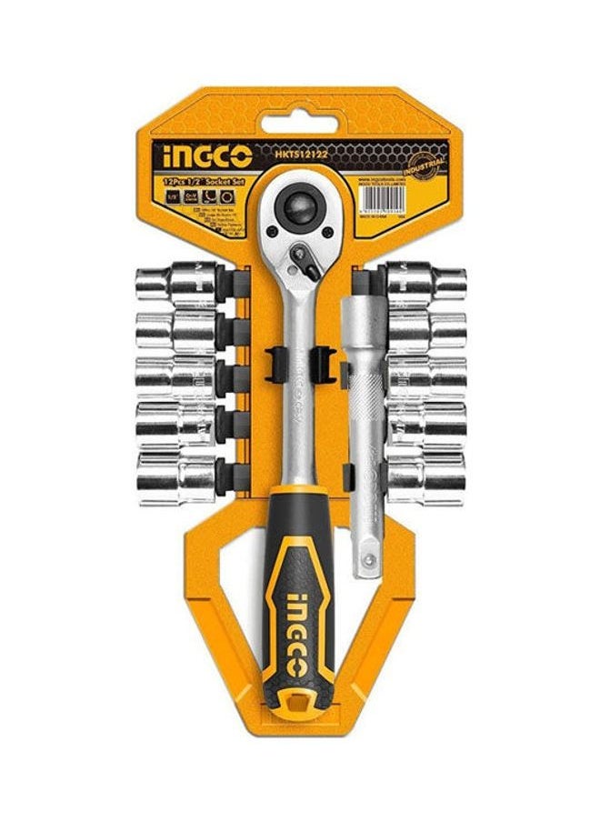 INGCO Hkts14122 Socket Set With Ratchet Handle - 12 Pieces 