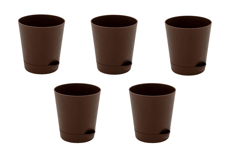 garbnoire Self Watering Planter Pot with Bottom Tray/Plate - (4 inch) Indoor Outdoor Balcony Plant Pot | Home Garden Office Flowering Container Cover | Living Room Decor (Coffee, Set of 5) - Image 2