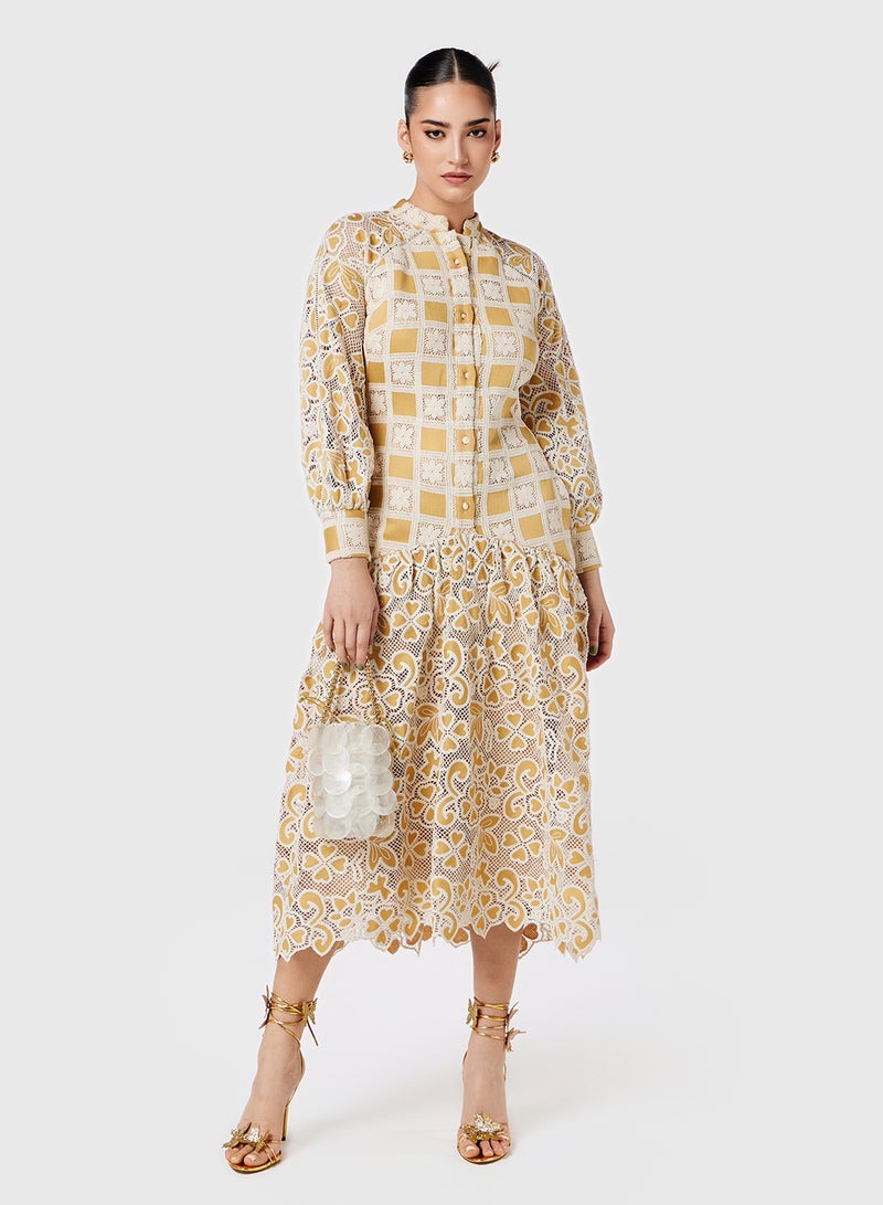 ثريدز باي اجوني فستان كاروهات دانتيل - Image 4