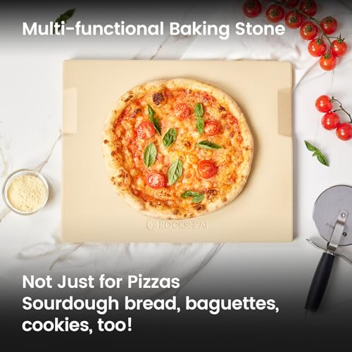 ROCKSHEAT Pizza Stone, 15"x12" Rectangular Pizza Stone for Oven Grill BBQ, Cordierite Baking Stone for Bread, Unique Built-in 4 Handles Cooking Stone - Image 4