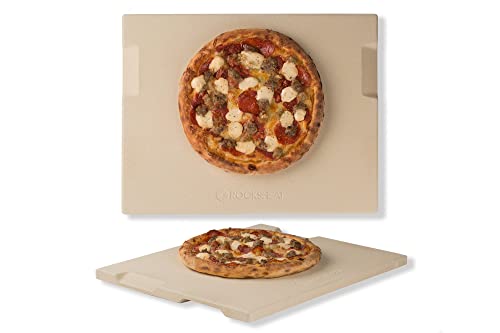 ROCKSHEAT Pizza Stone, 15"x12" Rectangular Pizza Stone for Oven Grill BBQ, Cordierite Baking Stone for Bread, Unique Built-in 4 Handles Cooking Stone - Image 1
