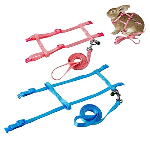 PERSUPER 2 Pack Rabbit Harness Leash - Persuper Bunny Cat Leash Adjustable Soft Nylon Small Animal Harness Set for Walking Running Outdoor Use with Safe Bell for Puppy Dog, Pig, Kitten, Ferret, Mini Pet - Image 1
