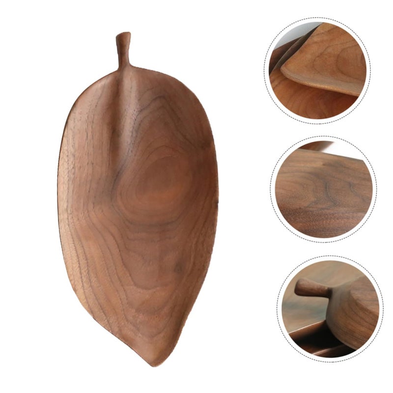 Hand Carved Walnut Wood Leaf Shaped Serving Plate Dish - Image 5