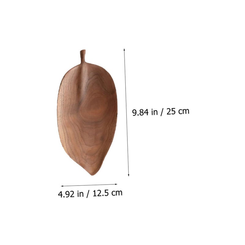 Hand Carved Walnut Wood Leaf Shaped Serving Plate Dish - Image 3