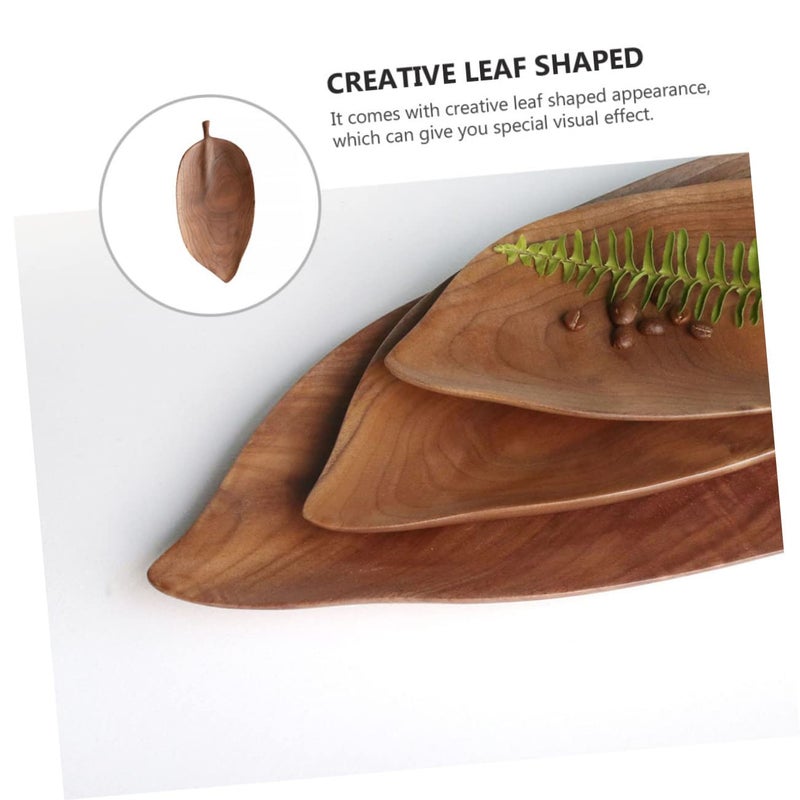 Hand Carved Walnut Wood Leaf Shaped Serving Plate Dish - Image 4