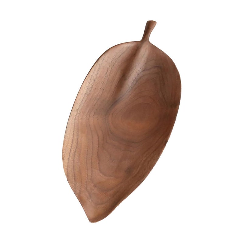 Hand Carved Walnut Wood Leaf Shaped Serving Plate Dish - Image 2