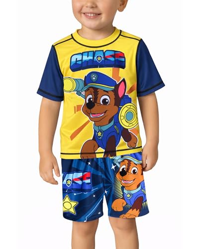 Nickelodeon Paw Patrol Boys Rash Guard Set 2 Piece Chase Marshall TMNT UPF50 Swim Shirt Swim Trunks for Toddler Big Kid Size 3T Chase YellowNavy - Image 3