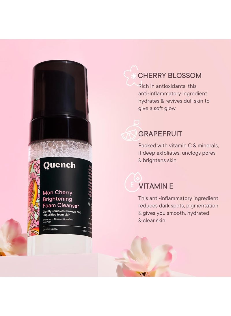 Quench Brightening Foam Cleanser with Cherry Blossom Radiance | Korean Face Wash for Glowing Skin | Removes Makeup, Dirt & Impurities | Brightens Dull Skin | Made in Korea (100ml) - Image 3