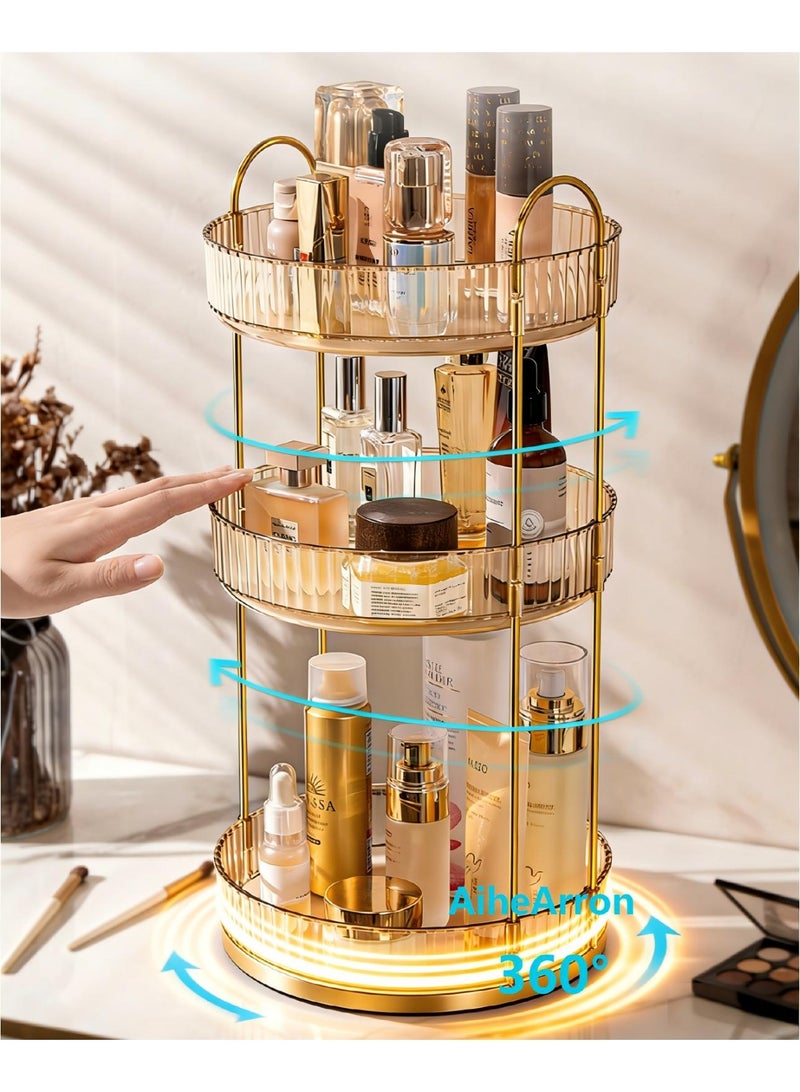 AiheArron 360 Rotating Makeup Organizer for Vanity,Skincare Make Up Organizers Large,Clear Bathroom Counter Organizer for Cosmetics,Lipsticks,Spinning Bathroom Organizer Shelf Holder (Circle, 3 Tier) - Image 4