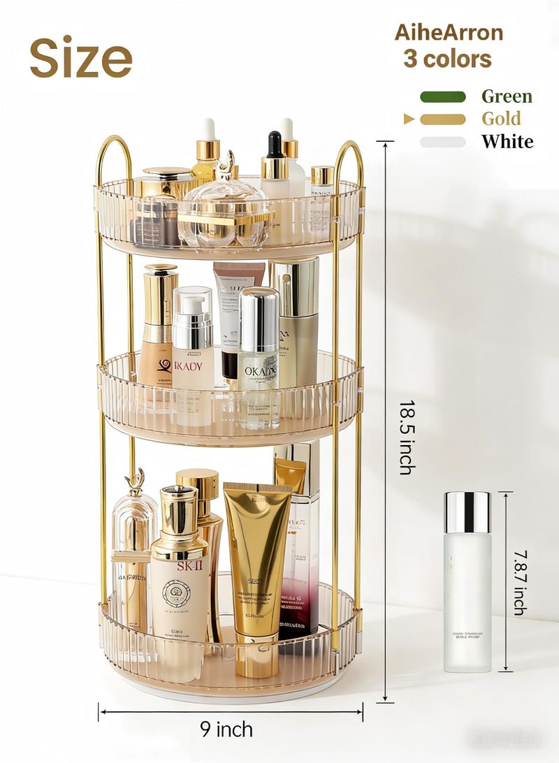 AiheArron 360 Rotating Makeup Organizer for Vanity,Skincare Make Up Organizers Large,Clear Bathroom Counter Organizer for Cosmetics,Lipsticks,Spinning Bathroom Organizer Shelf Holder (Circle, 3 Tier) - Image 3