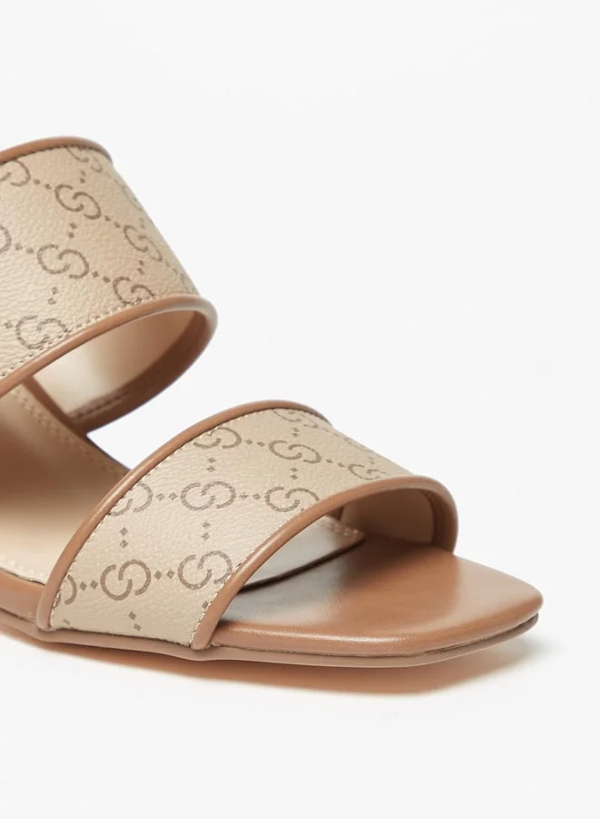 Celeste Womens Monogram Print Slip-On Sandals With Block Heels