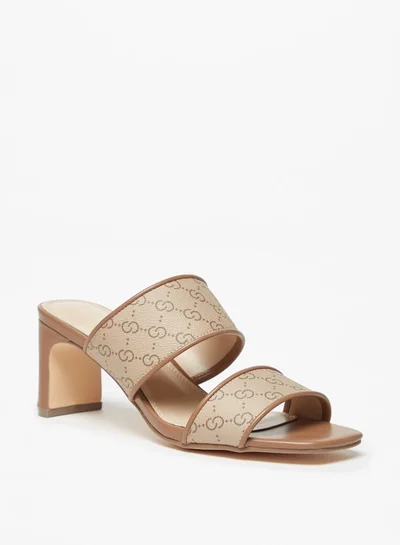 Celeste Womens Monogram Print Slip-On Sandals With Block Heels