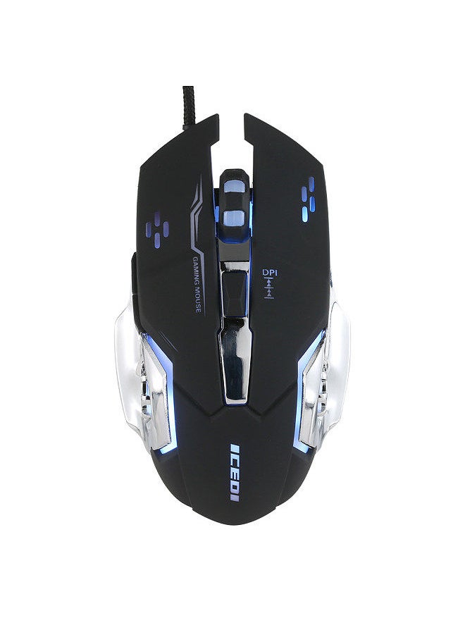 Wired Gaming Mouse 3600 DPI Optical Mouse Ergonomic Mouse 4 Adjustable DPI Levels/6 Buttons/7-Color Breathing Light Black