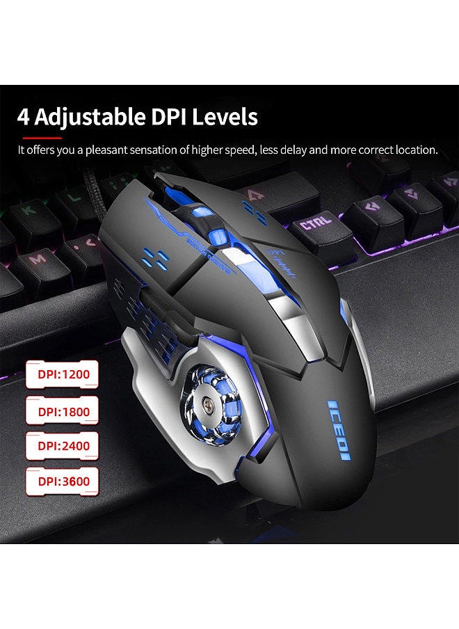 Wired Gaming Mouse 3600 DPI Optical Mouse Ergonomic Mouse 4 Adjustable DPI Levels/6 Buttons/7-Color Breathing Light Black