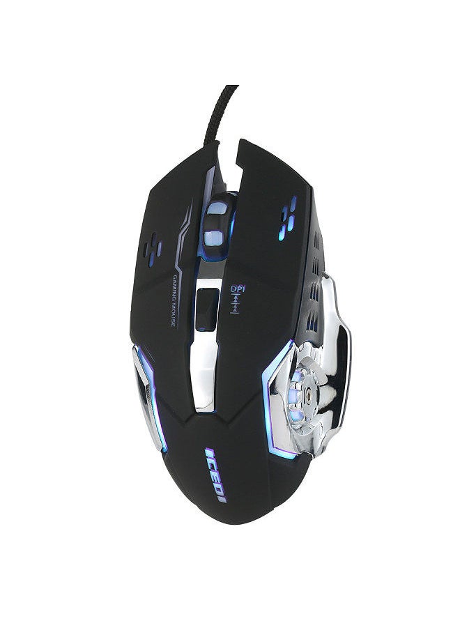 Wired Gaming Mouse 3600 DPI Optical Mouse Ergonomic Mouse 4 Adjustable DPI Levels/6 Buttons/7-Color Breathing Light Black