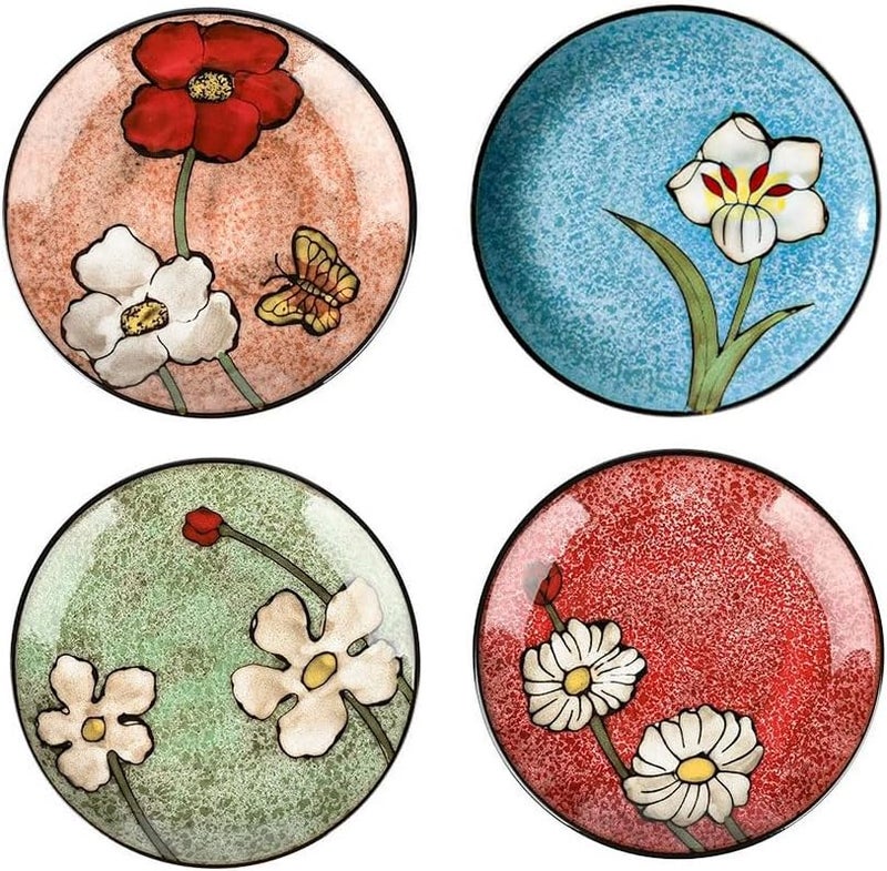 Katathani Ceramic Dinner Plates Set of 4 82 Inch Underglaze Painting Salad Plates Appetizer PlatesMicrowave Oven and Dishwasher Safe Scratch Resistant - Image 1