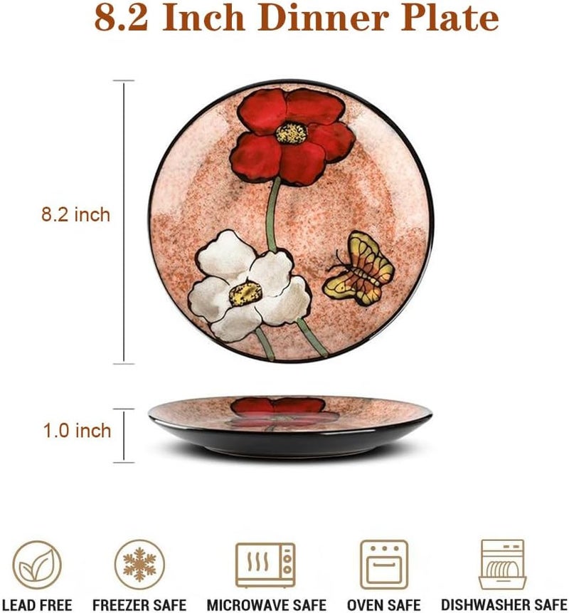 Katathani Ceramic Dinner Plates Set of 4 82 Inch Underglaze Painting Salad Plates Appetizer PlatesMicrowave Oven and Dishwasher Safe Scratch Resistant - Image 2