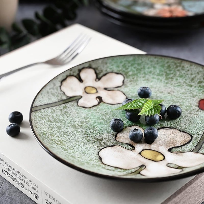 Katathani Ceramic Dinner Plates Set of 4 82 Inch Underglaze Painting Salad Plates Appetizer PlatesMicrowave Oven and Dishwasher Safe Scratch Resistant - Image 5