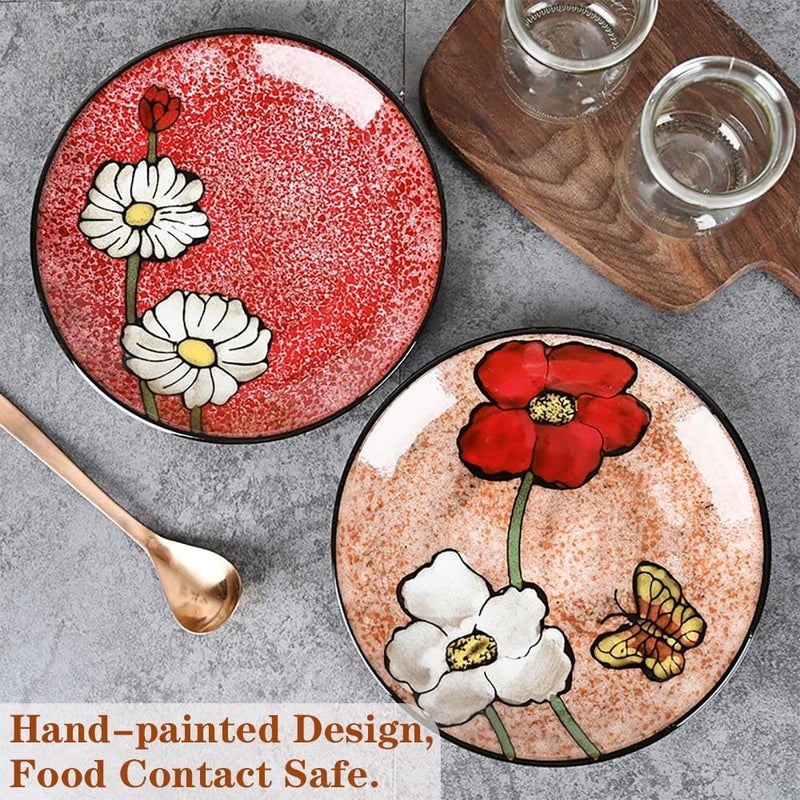 Katathani Ceramic Dinner Plates Set of 4 82 Inch Underglaze Painting Salad Plates Appetizer PlatesMicrowave Oven and Dishwasher Safe Scratch Resistant - Image 4