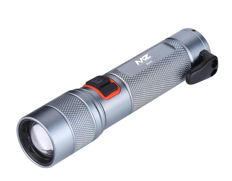 Mz مصباح الطوارئ M986 - فضي | مع 3 أوضاع مختلفة، مطرقة وقاطع حزام الأمان | أداة طوارئ للهروب من السيارة مع مصباح قابل للتكبير | كاسر زجاج - Image 1