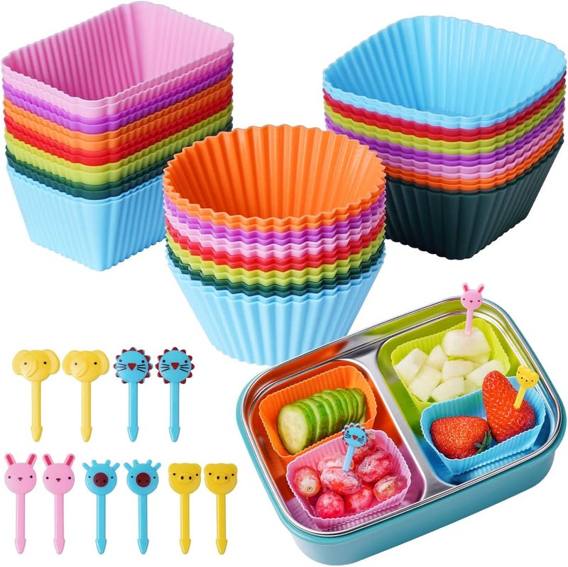 Doiaz Silicone Lunch Bento Box, 52 Pack Bento Lunch Box Bundle Dividers with Food Picks Lunch Accessories, Durable, Reusable, BPA-Free, Freezer and Dishwasher Safe - Image 1