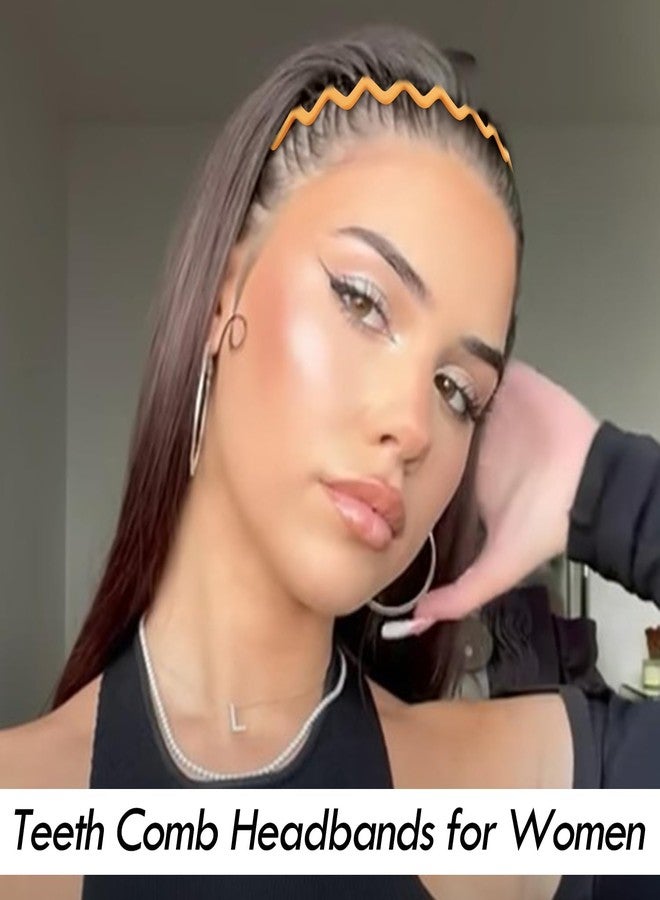 VELSCRUN Zig Zag Claw Comb Headbands for Women Girls, Plastic Curly Head Band Thin Hair Band with Teeth, Comfortable Square Headband for Glasses Wearers, 90s Hairband Diademas Para Mujer Black Brown - Image 2