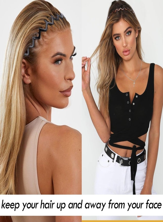 VELSCRUN Zig Zag Claw Comb Headbands for Women Girls, Plastic Curly Head Band Thin Hair Band with Teeth, Comfortable Square Headband for Glasses Wearers, 90s Hairband Diademas Para Mujer Black Brown - Image 4