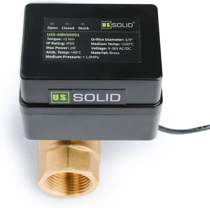 U.S. Solid Motorized Ball Valve - 3/4" Brass Ball Valve with Standard Port, 9-36V AC/DC, 2 Wire Auto Return Setup, Normally Open (N/O) - Image 3