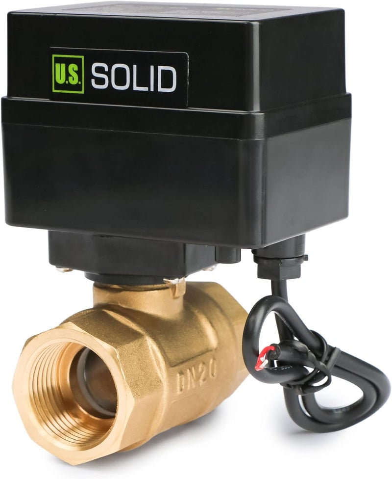 U.S. Solid Motorized Ball Valve - 3/4" Brass Ball Valve with Standard Port, 9-36V AC/DC, 2 Wire Auto Return Setup, Normally Open (N/O) - Image 1