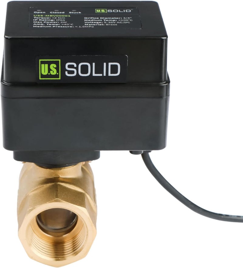 U.S. Solid Motorized Ball Valve - 3/4" Brass Ball Valve with Standard Port, 9-36V AC/DC, 2 Wire Auto Return Setup, Normally Open (N/O) - Image 2