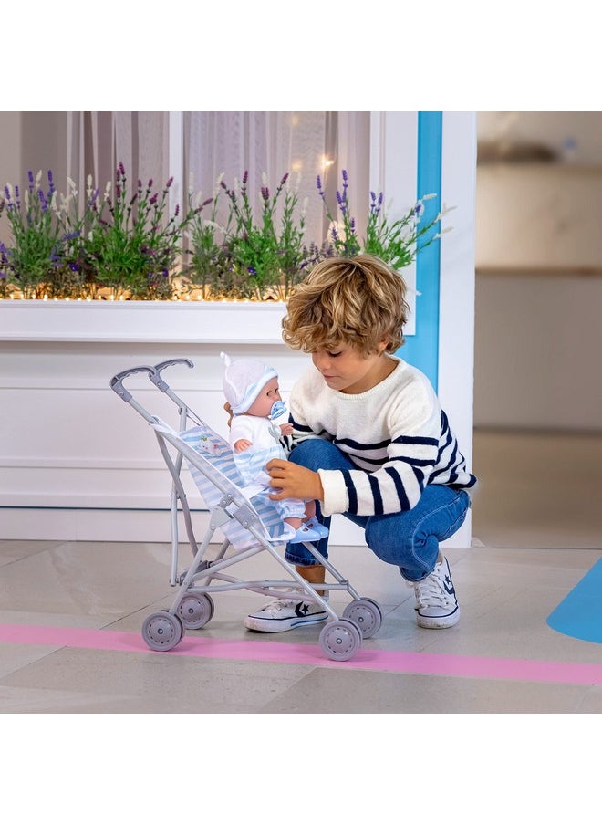 JC TOYS Berenguer Boutique Single Umbrella Baby Doll Stroller Elephant Theme Blue Ages 2 +  - Image 5