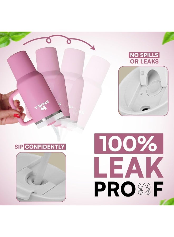 Stanley Stanley IceFlow Stainless Steel Tumbler - Vacuum Insulated Water Bottle for Home, Office or Car Reusable Cup with Straw Leak Resistant Flip Cold 40oz (Rose Color) - Image 3