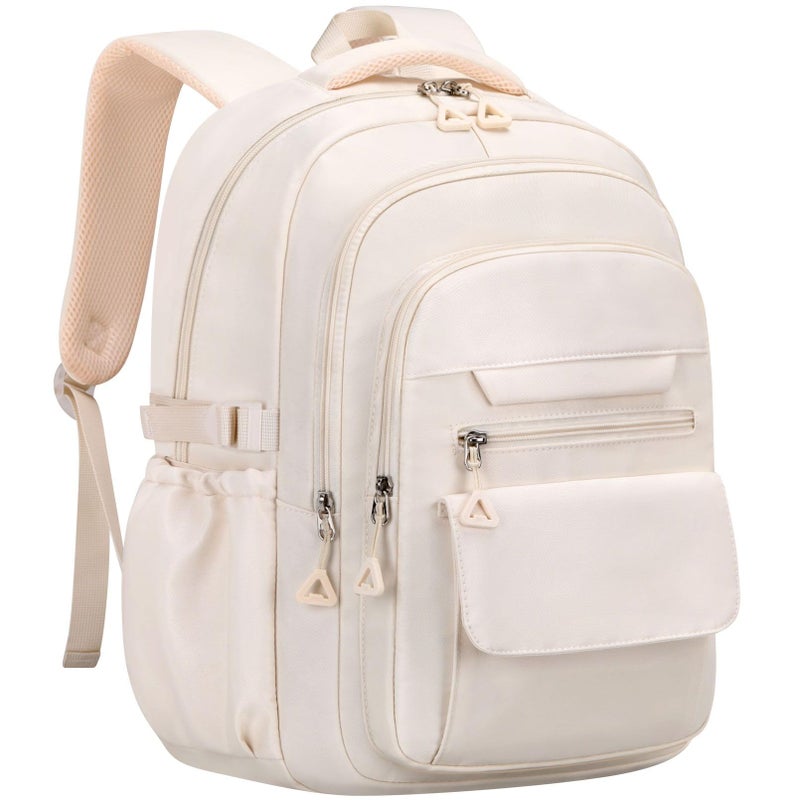 AFGWK Cute Backpack for School Teen Girls Beige Bookbag Aesthetic Womens Travel Book Bags for School Kids Student Back Packs - Image 1