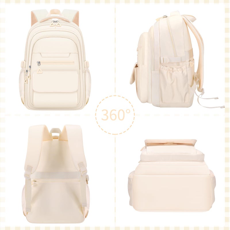 AFGWK Cute Backpack for School Teen Girls Beige Bookbag Aesthetic Womens Travel Book Bags for School Kids Student Back Packs - Image 5