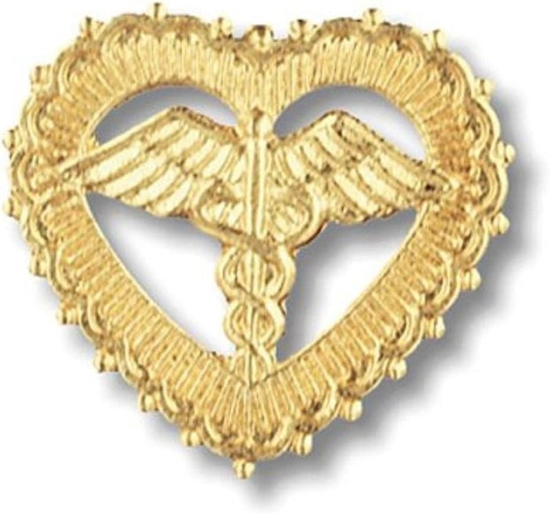 Prestige Medical Caduceus Emblem Pin in Filigreed Heart Design