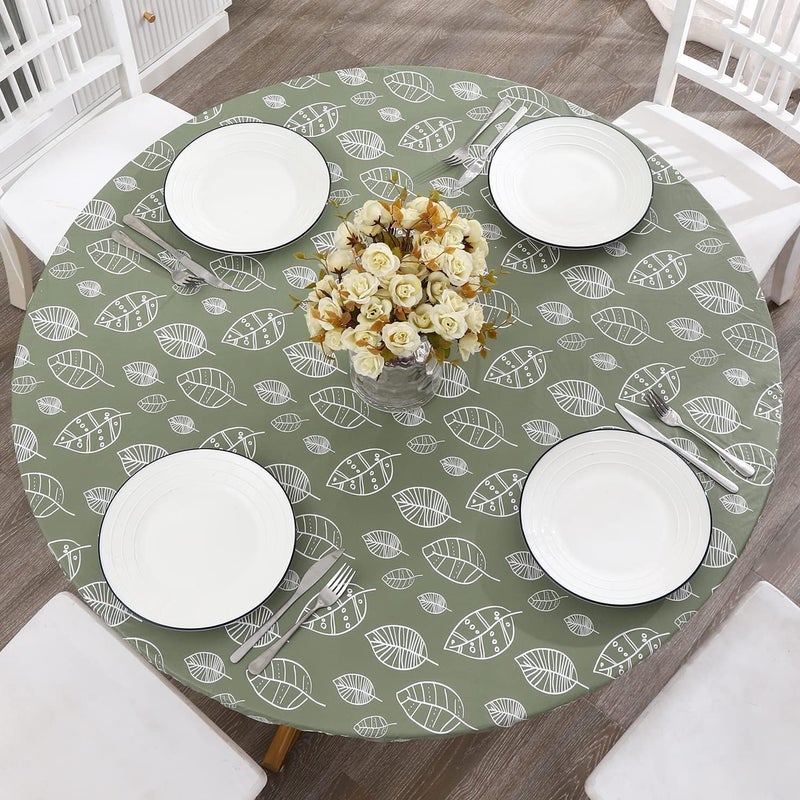Walrus Round Vinyl Fitted Tablecloth with Flannel Backing Elastic Edge Design Table Cover Waterproof Oil-Proof PVC Table Cloth Stain-Resistant Best for 32"-36" Round - Image 1