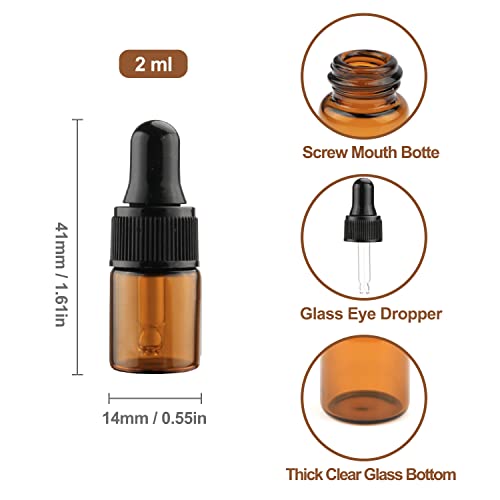 glasstore 15Pcs Amber Glass Dropping Bottles 1ml 2ml 3ml 5ml Mini Essential Oil Dropper Bottles Empty Travel Sample Vials with Black Cap (2ml) - Image 2
