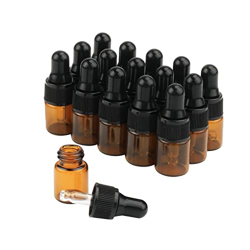 glasstore 15Pcs Amber Glass Dropping Bottles 1ml 2ml 3ml 5ml Mini Essential Oil Dropper Bottles Empty Travel Sample Vials with Black Cap (2ml) - Image 1