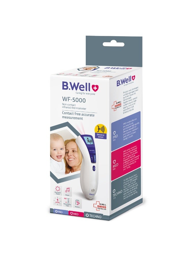 بي.ويل جهاز ترمومتر بالأشعة تحت الحمراء WF-5000 بدون تلامس لقياس درجة الحرارة من الجبهة بدقة وأمان للكبار والأطفال - Image 2