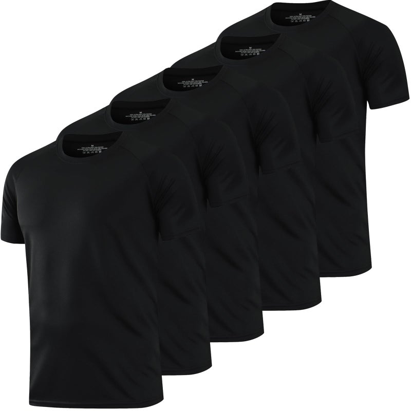 HovSiyla 5 Pack Running Shirts Men Sport Tops Dry Fit Gym Wicking Athletic T Shirts Breathable Cool Workout Shirts Black 2XL/02 - Image 1