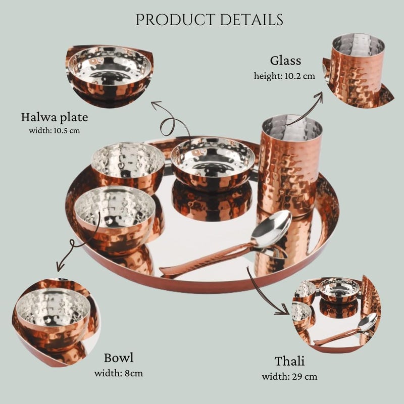 Silver Glow طقم عشاء من الفولاذ المقاوم للصدأ المطروق بلمسة فضية للنحاس لـ 4 أشخاص طقم طعام نحاسي من 24 قطعة هدية مثالية للذكرى السنوية والزفاف وديwali والفنادق - Image 4