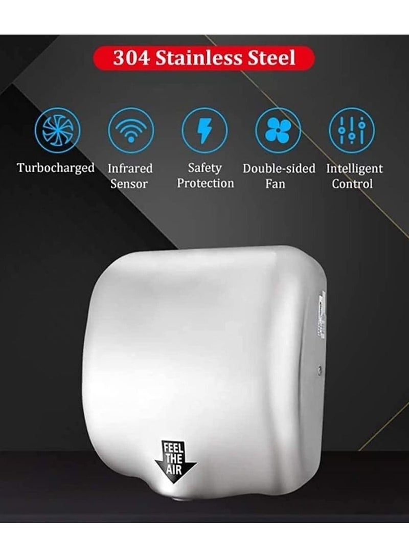 LACOT GENERAL TRADING LLC مجففات الأيدي التجارية، مجفف الأيدي الكهربائي المضغوط بالهواء الساخن، منفاخ تجاري أوتوماتيكي بقوة 1800 وات من الفولاذ المقاوم للصدأ عالي التحمل - Image 2