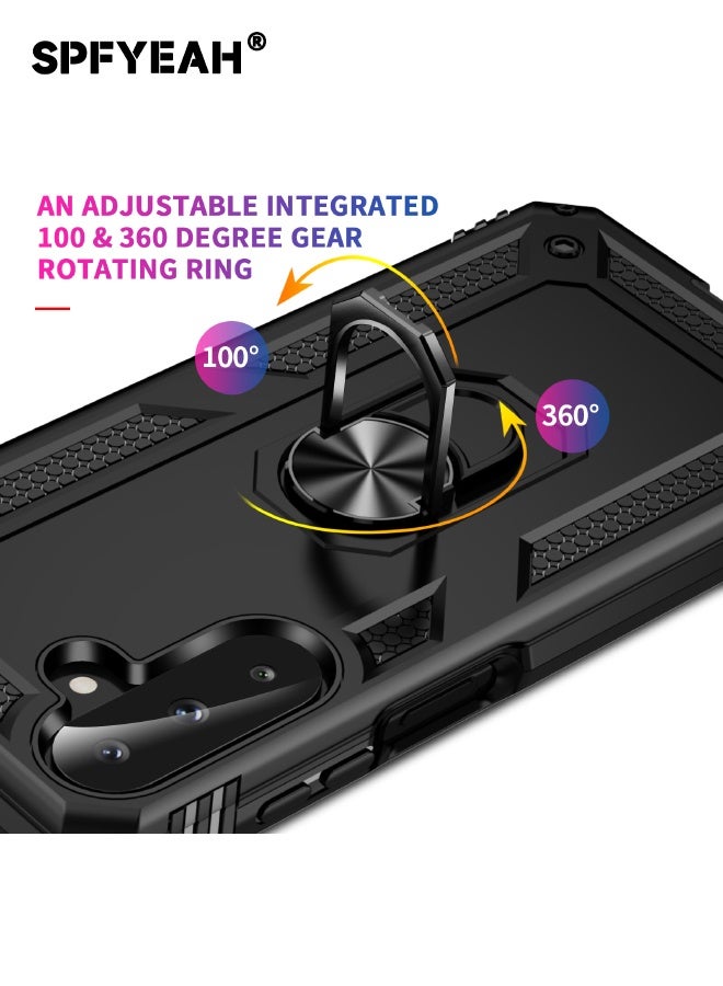 SPFYEAH [2-in-1] Samsung Galaxy A26 Case with HD Tempered Glass Screen Protector, Built-in 360° Rotate Magnetic Ring Kickstand, Heavy Duty Shockproof Drop Proof Case Cover for Samsung Galaxy A26 5G 6.7 inch (Black, 1+1 Pack) - Image 4