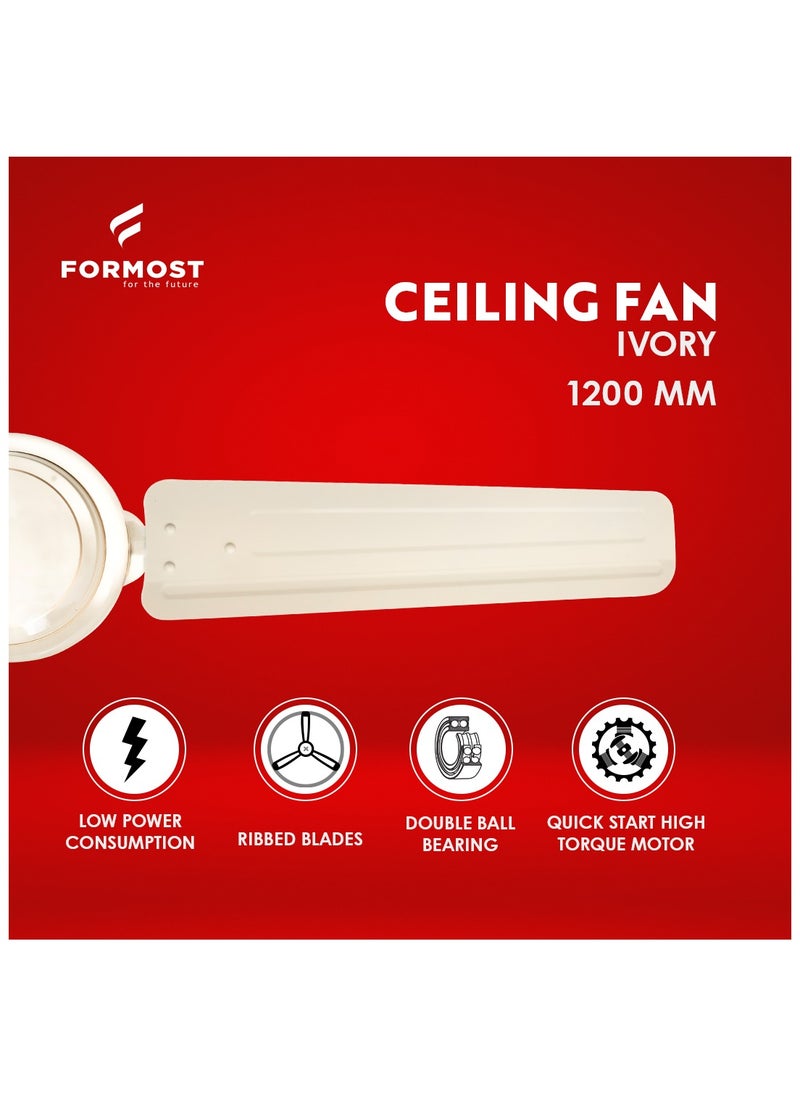 FORMOST FORMOST 1200mm Electric Ceiling Fan Ivory High Air Delivery Energy Efficient  - Image 3