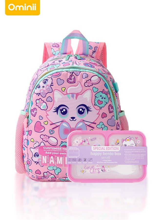 Ominii 2PCS Backpack & Lunch Box Set for Girls – Lightweight, Waterproof, Spacious with Padded Straps – Cute Cat Design for School, Daycare & Travel – Pink  - Image 1