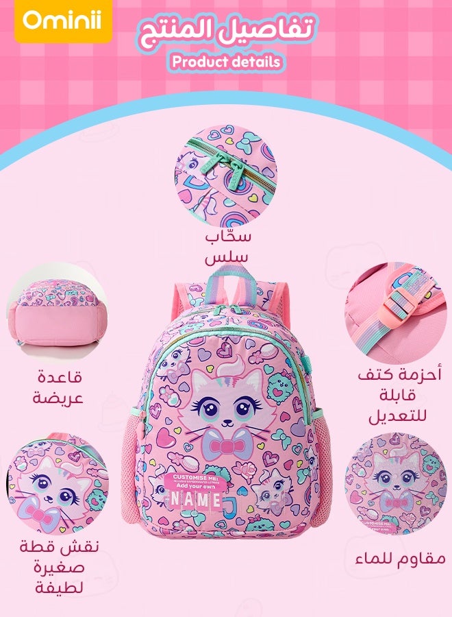 Ominii 2PCS Backpack & Lunch Box Set for Girls – Lightweight, Waterproof, Spacious with Padded Straps – Cute Cat Design for School, Daycare & Travel – Pink  - Image 3