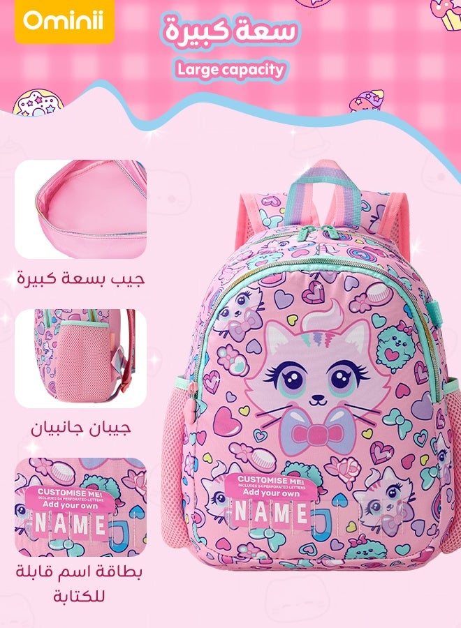 Ominii 2PCS Backpack & Lunch Box Set for Girls – Lightweight, Waterproof, Spacious with Padded Straps – Cute Cat Design for School, Daycare & Travel – Pink  - Image 2