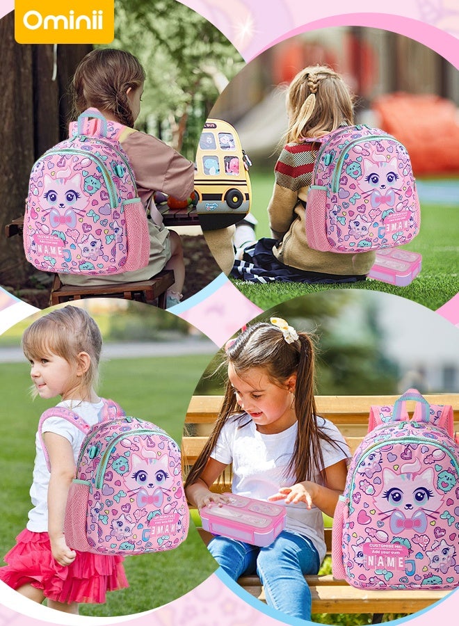 Ominii 2PCS Backpack & Lunch Box Set for Girls – Lightweight, Waterproof, Spacious with Padded Straps – Cute Cat Design for School, Daycare & Travel – Pink  - Image 5